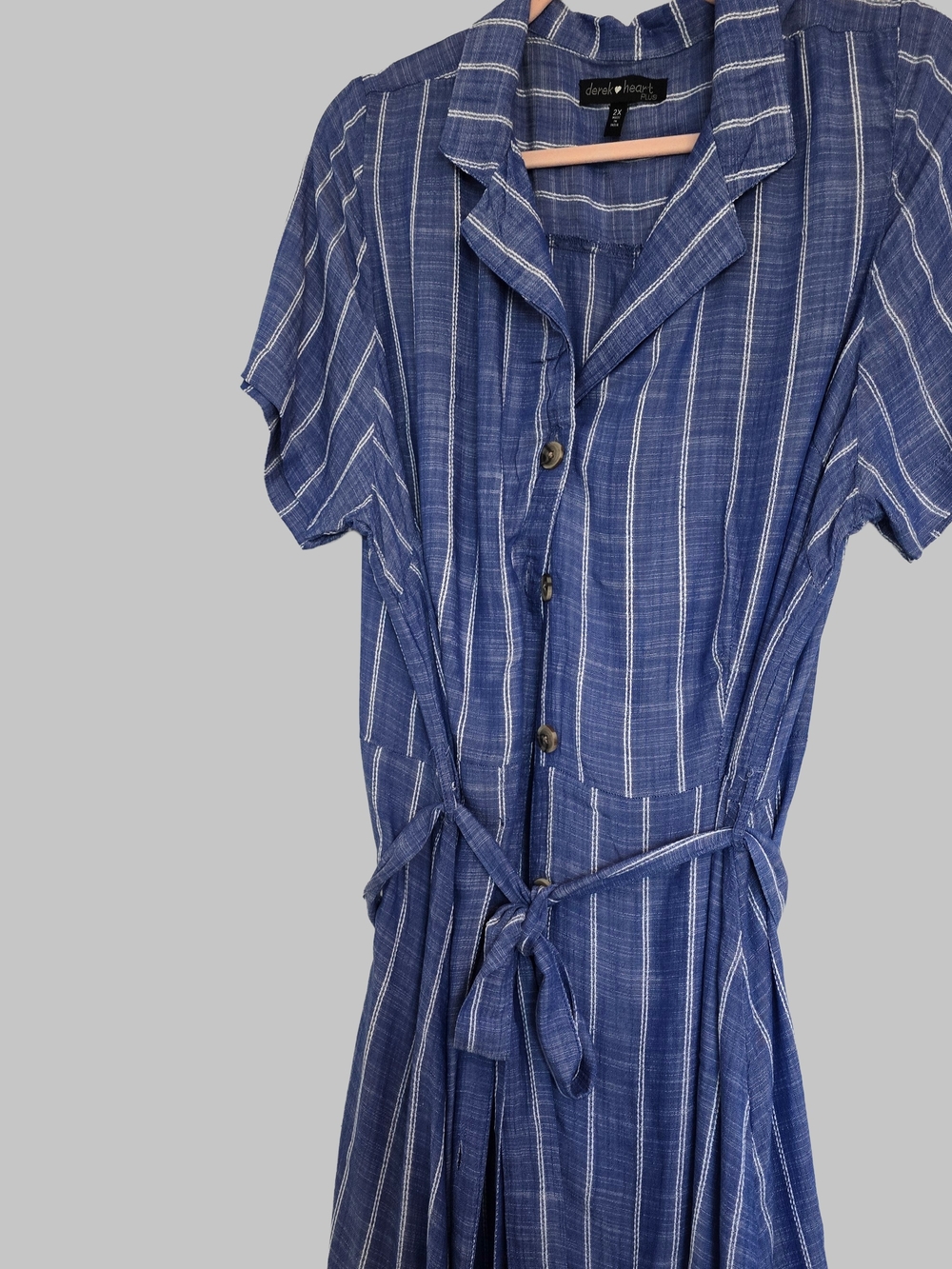 Derek Heart Blue and White Striped Button-Front Tie-Waist Dress Size 2X